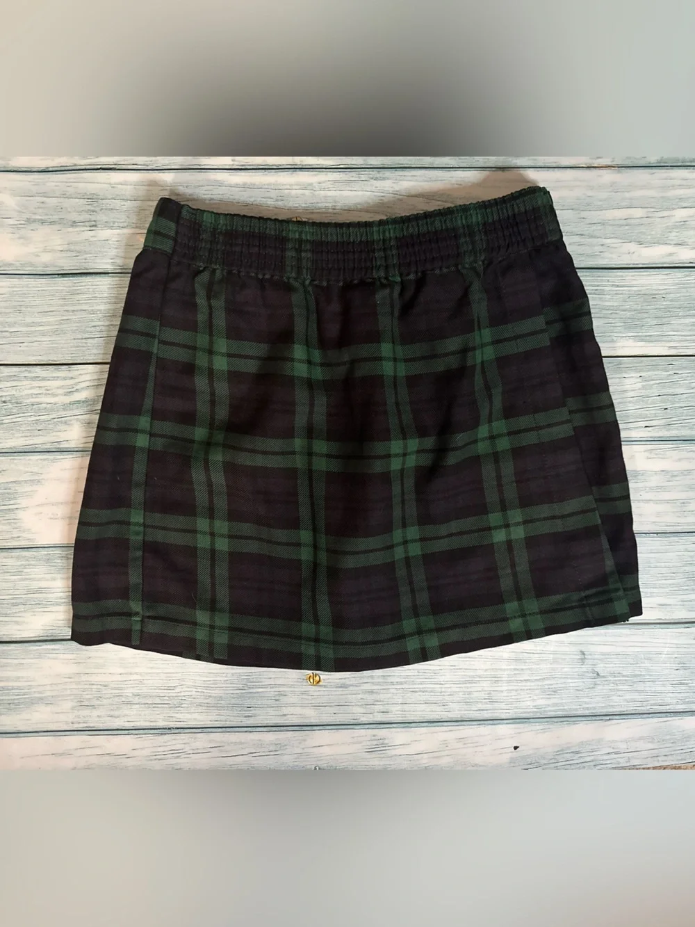 Two Pleated Mini Skirt Skorts School Uniform Navy & Green Plaid Wrap Skirt